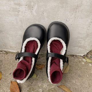 Furry Trim Platform Mary Jane Shoes