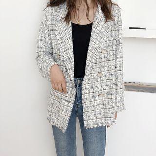 Tweed Plaid Double-breasted Blazer
