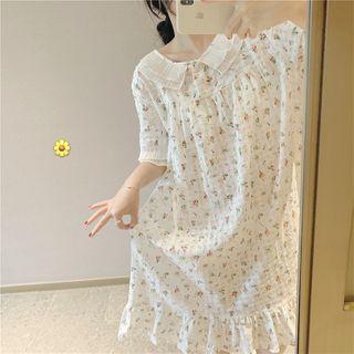 Floral Loose-fit Short-sleeve Sleepdress As Figure - One Size