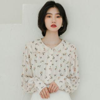 Flower Print Blouse Pink & Green Flower Printed - White - One Size
