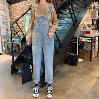 Straight-leg Cropped Denim Jumper Pants