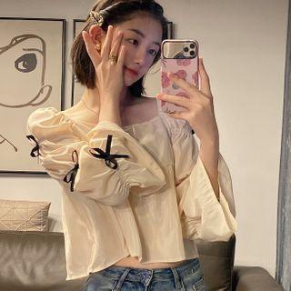Puff-sleeve Cropped Blouse Almond - One Size
