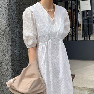Lantern-sleeve V-neck Floral Dress