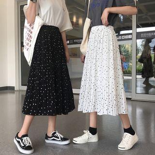 Heart Print Midi Accordion Pleat Skirt