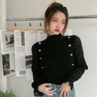Button-up Lace Panel Sweater