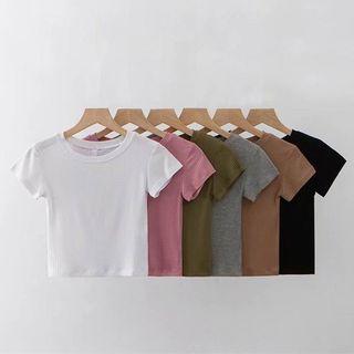Round-neck Plain Short-sleeve Crop Top