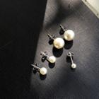Set Of 2: Faux-pearl Earrings Silver - One Size