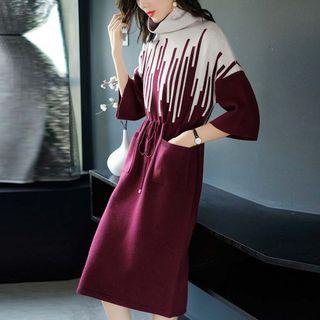 Turtle-neck Elbow-sleeve Knit Dress