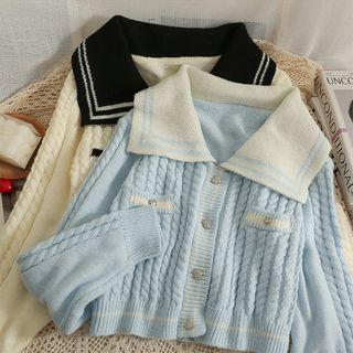 Sailor-collar Cable-knit Crop Top