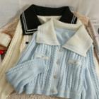 Sailor-collar Cable-knit Crop Top