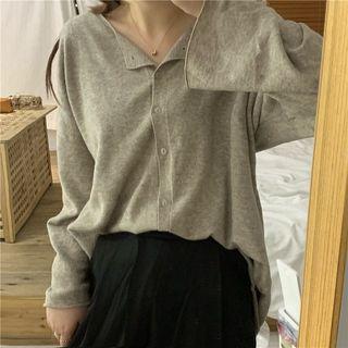 Plain Long Sleeve Cardigan As Shown In Figure - One Size