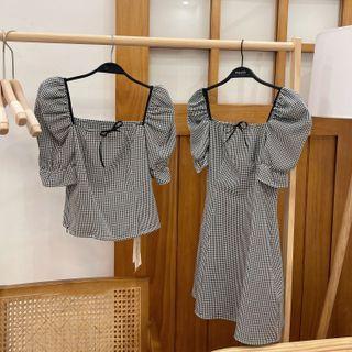 Short-sleeve Plaid Top / A-line Dress
