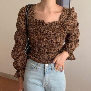 Leopard Long-sleeve Top Khaki - One Size