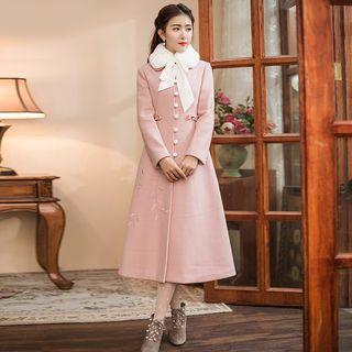 Embroidery Buttoned Woolen Coatdress