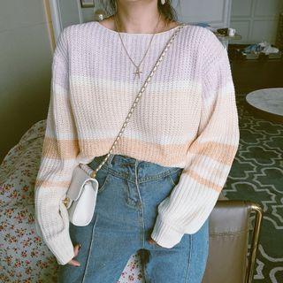 Color Panel Sweater Sweater - Stripe - Cream - One Size