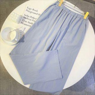 Plain Loose-fit Pants Light Blue - One Size