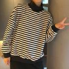 Mock Neck Striped Sweatshirt Stripe - One Size