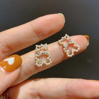 Faux Pearl Bear Earring 1 Pair - Bear - Faux Pearl - White - One Size