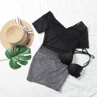 Set: Bikini Top + Short-sleeve Top + Swim Skirt