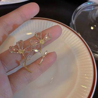 Flower Stud Earring Gold & Transparent - One Size