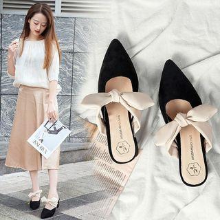 Chunky Heel Bow Accent Mules