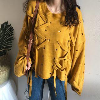 Perforated Lace-up Sweater