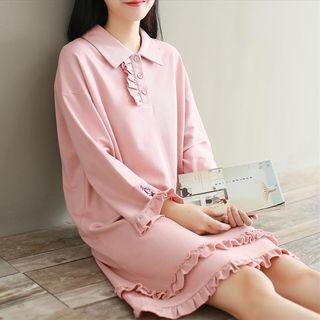 Frill Trim Long-sleeve Collared Dress