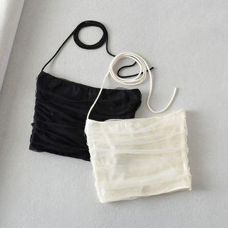 Shirred Mesh Cropped Camisole Top