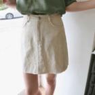 Fray-hem Linen Mini Skirt