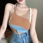 Strappy Color Block Cropped Knit Camisole Top