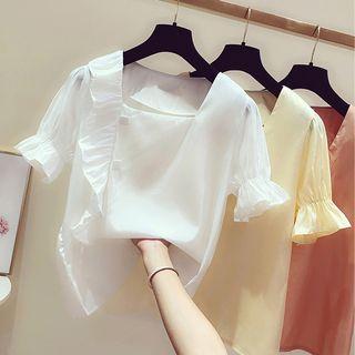 Short-sleeve Asymmetric Ruffled Top