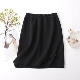 Lace Trim Mini Knit Skirt Black - One Size