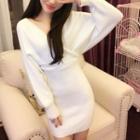 Long-sleeve V-neck Mini Bodycon Knit Dress