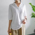 Open-placket Linen Blend Polo Shirt