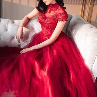 Cap-sleeve Lace A-line Evening Gown
