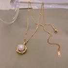 Faux Pearl Cz Necklace Gold - One Size
