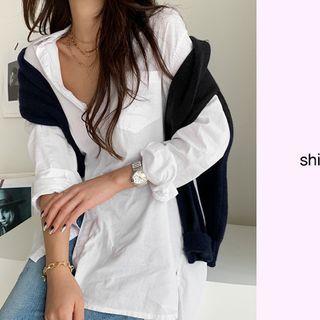 Pocket-parch Basic Cotton Shirt White - One Size