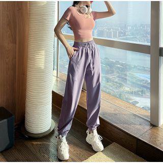 Plain Sweatpants / Short-sleeve Cutout Sports Top / Set