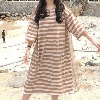 Mesh Panel Striped T-shirt Dress