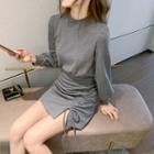 Long-sleeve Drawcord Mini A-line Dress