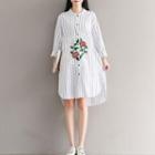 Long-sleeve Striped Embroidery Shirtdress