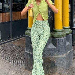 High Waist Floral Print Bootcut Pants