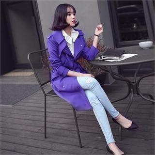 Snap-button Trench Coat With Belt
