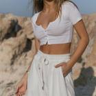 Short-sleeve Off-shoulder Button-up Crop Top