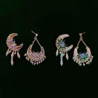 Moon Rhinestone Asymmetrical Alloy Dangle Earring