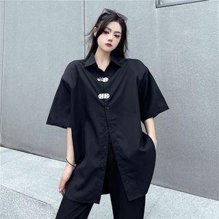 Short-sleeve Padded Shoulder Oversized Shirt