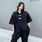 Short-sleeve Padded Shoulder Oversized Shirt