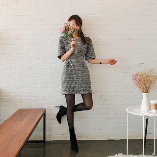 Short-sleeve Tweed Sheath Dress