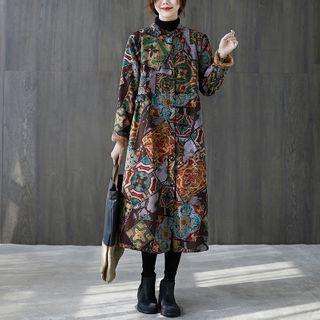 Patterned Button Long Coat