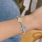 Faux Pearl Flower Bracelet 1pc - Blue & Beige & Gold - One Size